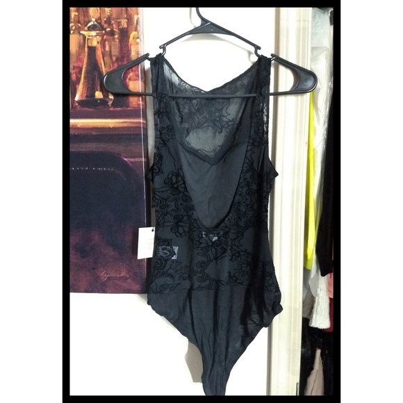💋 Lace Bodysuit Jet Black Velvet Floral Shadow - Picture 4 of 6